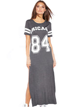 Chicago 84 Letter Print Baseball Style Double High Slit Fashion Girl Summer Dress Women Long Maxi T Shirt Dress New Arrival 2016