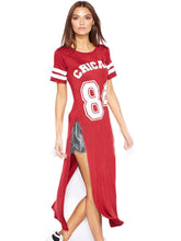 Chicago 84 Letter Print Baseball Style Double High Slit Fashion Girl Summer Dress Women Long Maxi T Shirt Dress New Arrival 2016
