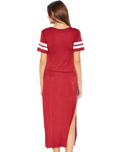 Chicago 84 Letter Print Baseball Style Double High Slit Fashion Girl Summer Dress Women Long Maxi T Shirt Dress New Arrival 2016