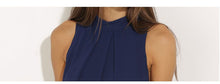 Chiffon Sleeveless Loose Summer Women Casual Blouse Navy Blue Open Back Elegant Ladies Top Shirts High Quality 2016 Top Girl New