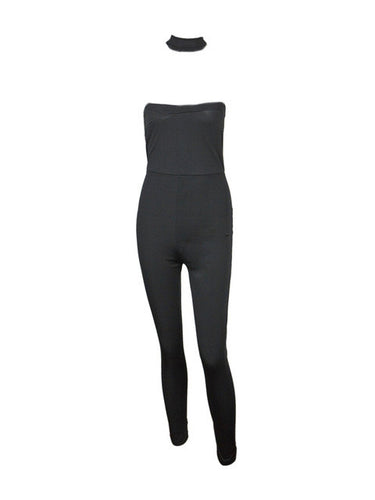 Choker Black Strapless Jumpsuit Sexy Club Party One Piece Outfits Long Jumpsuits For Women Bodycon Romper Playsuit Overall