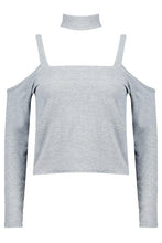 Choker Blouse Cold Shoulder Tops Low Back Long Sleeve Shirt Women Gray Women Tops And Blouses 2016 New Fashion Camisas Femininas