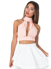 Choker Neck Front Hollow Halter Open Back Lace Back Tie Up Pink Women Crop Up Pink Cropped Casual Girl Tank Sexy Summer Bow
