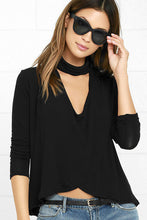 Choker V-Neck Ruched Black Full Sleeve Solid Blouse Women Fashion New Tops High And Low Casual Autumn Shirt Fall Blouse