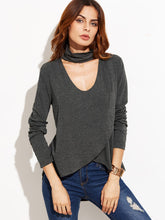 Choker V-Neck Ruched Black Full Sleeve Solid Blouse Women Fashion New Tops High And Low Casual Autumn Shirt Fall Blouse