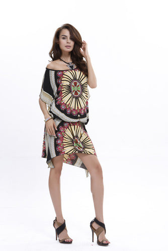 Circle Geometric Print Handkerchief Square Dress Fashion Lady Summer Vintage Long Maxi Dress High Quality Dress 2016 New Arrival