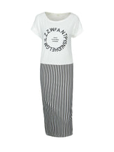Circle Letter Print Tshirt Dress Summer Casual Vertical Striped Print Women Dress Girl One Pieces Bodycon Patchwork 2 In 1