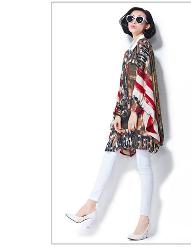 City Colorful Pattern Big Sizes Oversized Button Up Long Shirt Handkerchief Blouse Womens Fashion Tops And Blouses