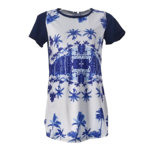 Coconut Tree Printed Causal Mini Sexy Dress Girl Beach Dress Women Clothing Short Sleeve Simple Summer Style Dresses Vestido