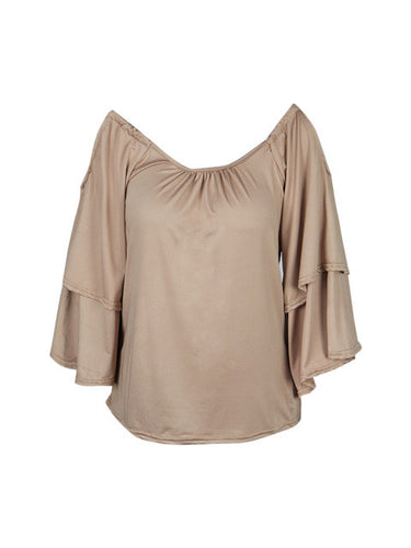Cold Shoulder Double Ruffle Strap Women Blouse Summer Elegant Casual Girl Tops 2016 New Fashion New Arrival Women 2016