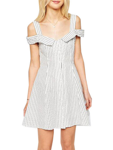 Cold Shoulder Tank Striped Print Cute A Line Women Girl Dress Casual Summer Short Mini Shirt Dress 2016 New Style Summer Dress