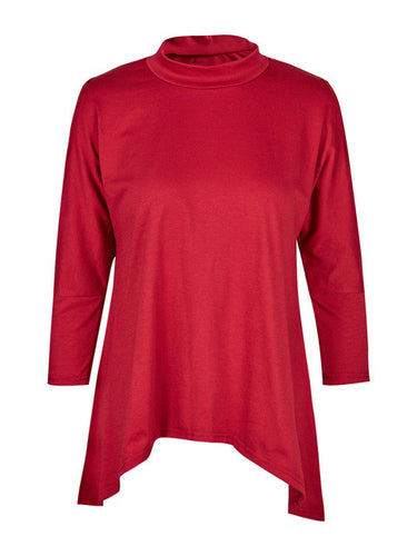 Cold Shoulder Turtle Neck Slit Sleeve Shirt Female Long Shirt Women 2016 Loose Top Red High Neck Top T Shirt Tee T-Shirt Female