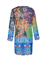 Color Tribal Print Pattern V Neck Front Tie Up Women Summer Sexy Long Sleelve Dress Boho Bohemian New Arrivals 2016 Women Dress