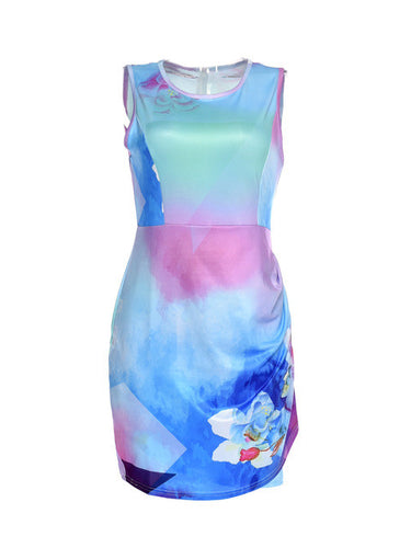 Colorful Floral Print Flower Patchwork Sleeveless Short Mini Sun Dress Summer Casual Print Dress 2016 New Style Summer Dress