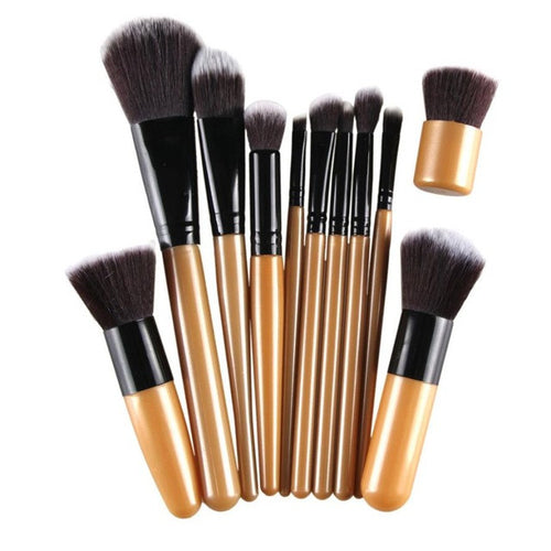 Cool! 11Pcs Cosmetic Brush Makeup Brush Sets Kits Tools wool fiber + aluminum + wooden handle Material Anne
