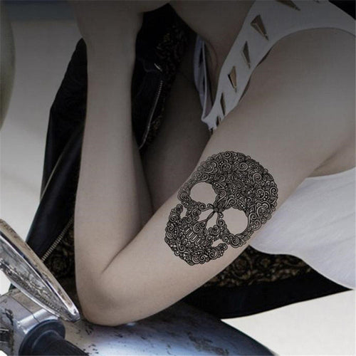 Cool! About 14.5*9.5cm Black Creative Halloween Skull Handsome Men And Women Waterproof Tattoo Stickers navidad Anne