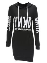 Cotton Letter Print Hooded Dress Full Sleeve Pullover Pocket Women Casual 2016 Autumn Loose Dress Black Mini New Arrival Dress