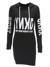 Cotton Letter Print Hooded Dress Full Sleeve Pullover Pocket Women Casual 2016 Autumn Loose Dress Black Mini New Arrival Dress