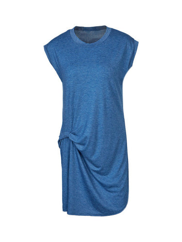 Cotton Side Ruched Bowknot Sleeveless Women Casual Designed Mini Blue Dress Girl Summer Women Dresses New Arrivals 2016