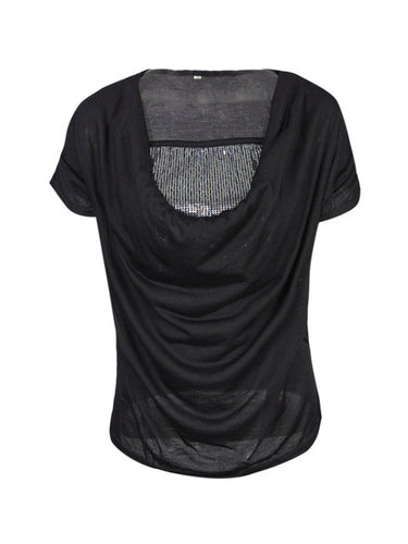 Cowl Neck Front Sequin Pattern Sheer Women Summer Fashion Blouse Women Fashion Tops High Quality Fashion Clothes Women 2016