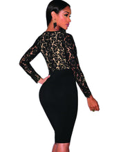 Crochet Black Floral Lace Deep V Neck Plunge High Waist Patchwork Midi Bodycon 2016 Party Dress Sexy Night Club Sexy Cleavage