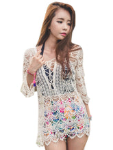 Crochet Front Lace Up V Neck See Through Sexy Blouse Floral Pattern Beach Cover Up Women New Fashion Casual Summer Top 2016