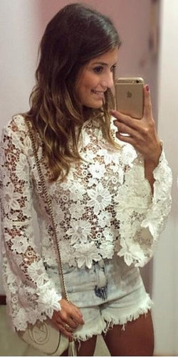Crochet Full Lace Women Blouses Blouse Women White Lace Shirts Tops Ropa Mujer Shirt Summer Blusas Femininas 2015 Blusa Camisa