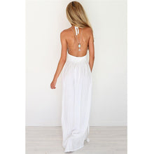 Crochet Plunge Hollow Out Sheer White Halter Backless Long Maxi Dress Casual Beach Strappy Party Dress 2016 Summer