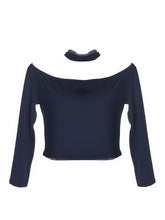 Cropped Slash Choker Neck Halter Sexy Long Sleeve Club Fashion European Style Off Shoulder T Shirt Tee Crop Top Fashion