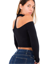Cropped Slash Choker Neck Halter Sexy Long Sleeve Club Fashion European Style Off Shoulder T Shirt Tee Crop Top Fashion