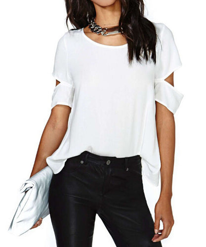 Cut Out White Women Blouse Short Sleeve Blouse Sexy Women Tops Camisas Roupas Femininas Blusas Femininas 2015