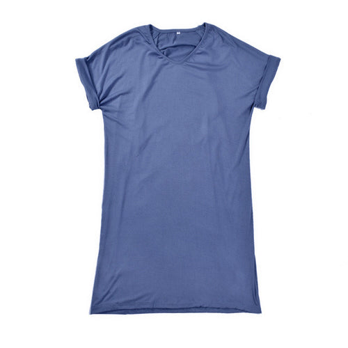 Cutout Mini Loose Dress Short Sleeve T Shirt Dress V Neck Blue Summer Women Dress Smock Tops Casual Home Dresses