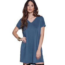 Cutout Mini Loose Dress Short Sleeve T Shirt Dress V Neck Blue Summer Women Dress Smock Tops Casual Home Dresses