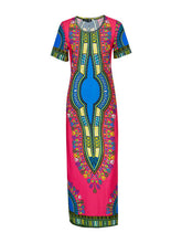 Dashiki Color Pattern African Dress Short Sleeve Women Casual Dress Women Tribal Print Mid-Calf Dress 2016 Fashion Quality