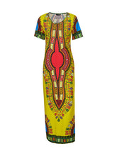 Dashiki Color Pattern African Dress Short Sleeve Women Casual Dress Women Tribal Print Mid-Calf Dress 2016 Fashion Quality