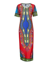 Dashiki Color Pattern African Dress Short Sleeve Women Casual Dress Women Tribal Print Mid-Calf Dress 2016 Fashion Quality