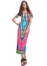 Dashiki Color Pattern African Dress Short Sleeve Women Casual Dress Women Tribal Print Mid-Calf Dress 2016 Fashion Quality