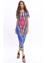 Dashiki Color Pattern African Dress Short Sleeve Women Casual Dress Women Tribal Print Mid-Calf Dress 2016 Fashion Quality