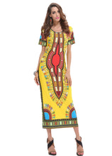 Dashiki Color Pattern African Dress Short Sleeve Women Casual Dress Women Tribal Print Mid-Calf Dress 2016 Fashion Quality