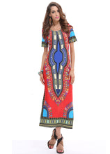 Dashiki Color Pattern African Dress Short Sleeve Women Casual Dress Women Tribal Print Mid-Calf Dress 2016 Fashion Quality