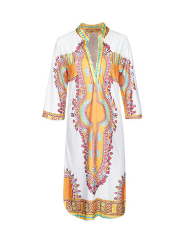 Dashiki Colorful Pattern Tribal Print Women Summer Dress V Neck Tunic Loose African Print 2017 Quality New Style Summer Dress