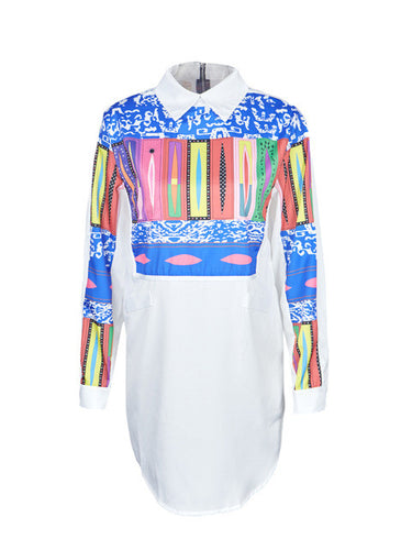 Dashiki Colorful Women Loose Shirt Patchwork Big Size Back Zipper Ladies Office White Clothes Work Blouse Fashion Summer 2017