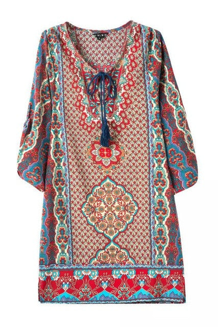 Dashiki V Neck Front Tie Up Loose Tribal Pattern Mini Short Women Dress Floral Print African Fashion Lady Summer Dress 2017