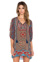 Dashiki V Neck Front Tie Up Loose Tribal Pattern Mini Short Women Dress Floral Print African Fashion Lady Summer Dress 2017