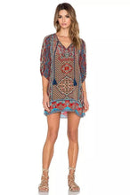 Dashiki V Neck Front Tie Up Loose Tribal Pattern Mini Short Women Dress Floral Print African Fashion Lady Summer Dress 2017