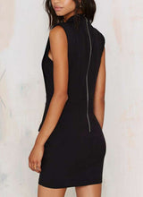 Deep V Neck Sleeveless Fake Pocket Metal Button Wrap Dress Fashion Mini Short Dress Black Formal Office Casual Work Sexy Black