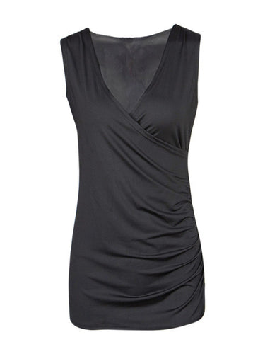 Deep V Neck Wrap Sleeveless Tank Long Shirt Casual Fashion Elegant Office Womens Blouses For Spring 2017 New Summer Ladies