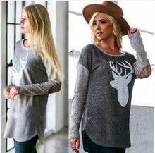 Deer Print O-Neck Full Sleeve Blouse Patchworck Casual Women Shirt Irregular Skirt Women Chirstmas Top Women 2016 Autumn Blouses