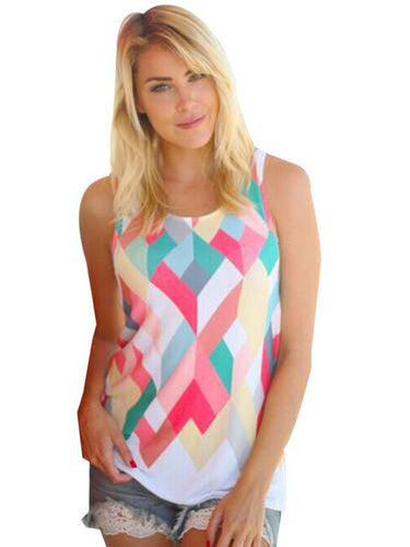Diamond Print Plaid Pattern Women Tank Top Summer Fitness Work Out Vest Girl T Shirt Tshirt Tee Casual Top Colorful 2016