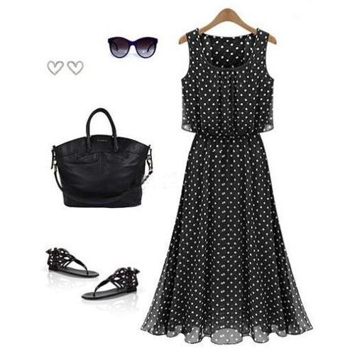 Dot Summer Dress Chiffon White Women Dress Plus Size Long Maxi Dress Vestido De Festa Women Beach Vestidos 2015 Summer Style